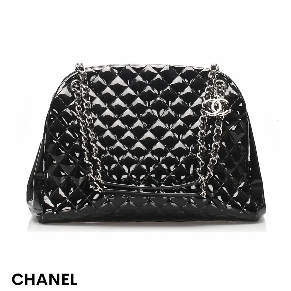 CHANEL Black Quilted Patent Leather Just Mademoiselle Bag (Excellent)